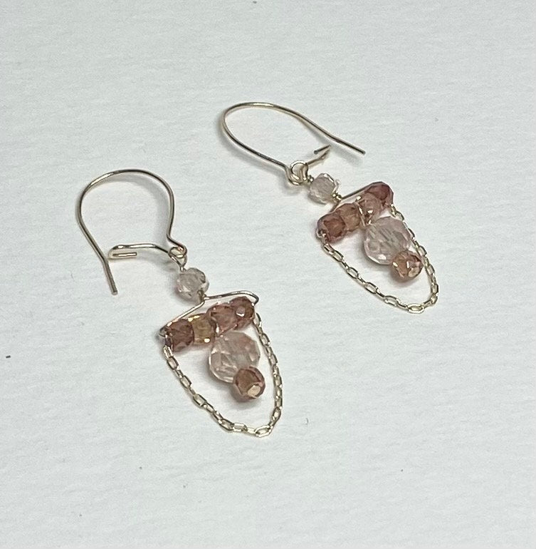 14k gold dangle earrings with Oregon Sunstone and natural zircons.