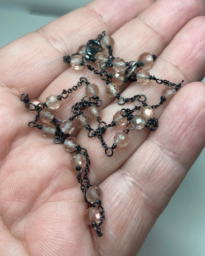 Oregon sunstone beaded sterling silver station necklace.