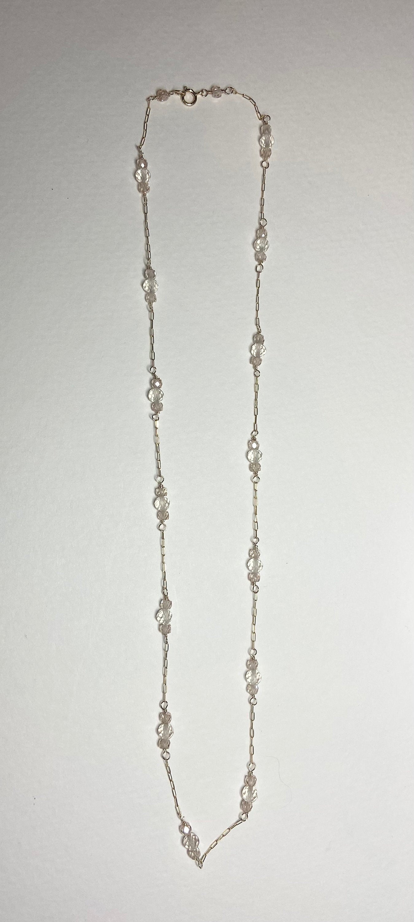 14k yellow gold necklace with Oregon sunstone and zircon stations.