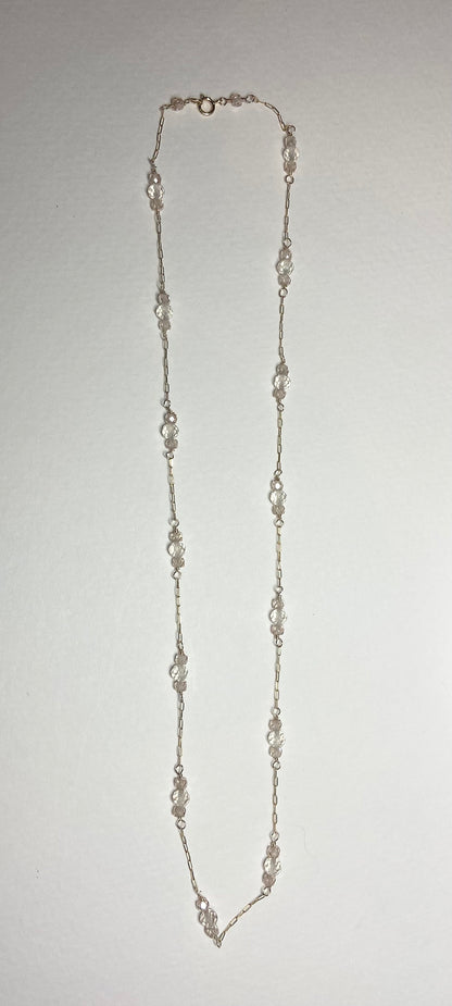 14k yellow gold necklace with Oregon sunstone and zircon stations.