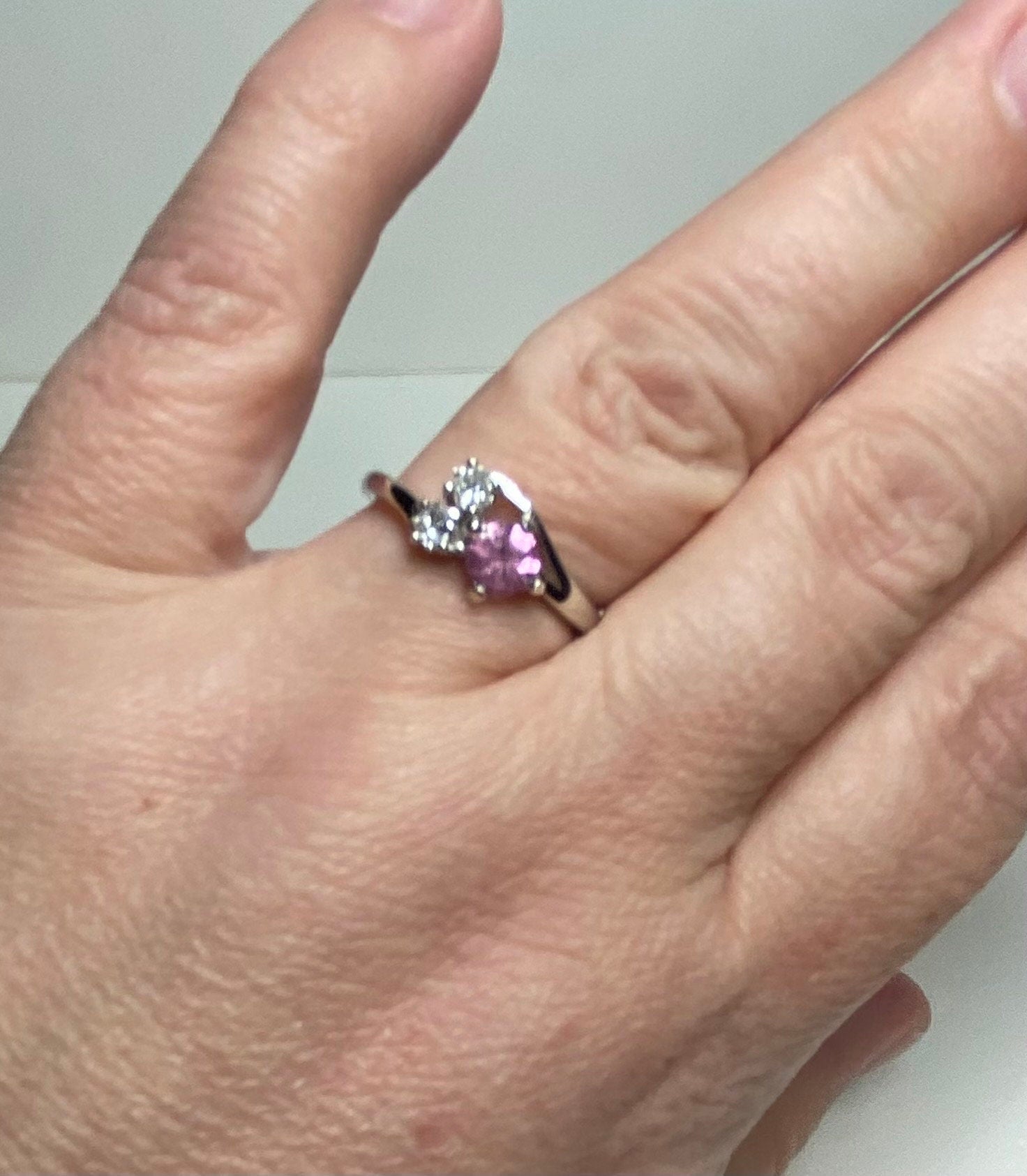 Sterling silver ring with pink tourmaline and diamonds.