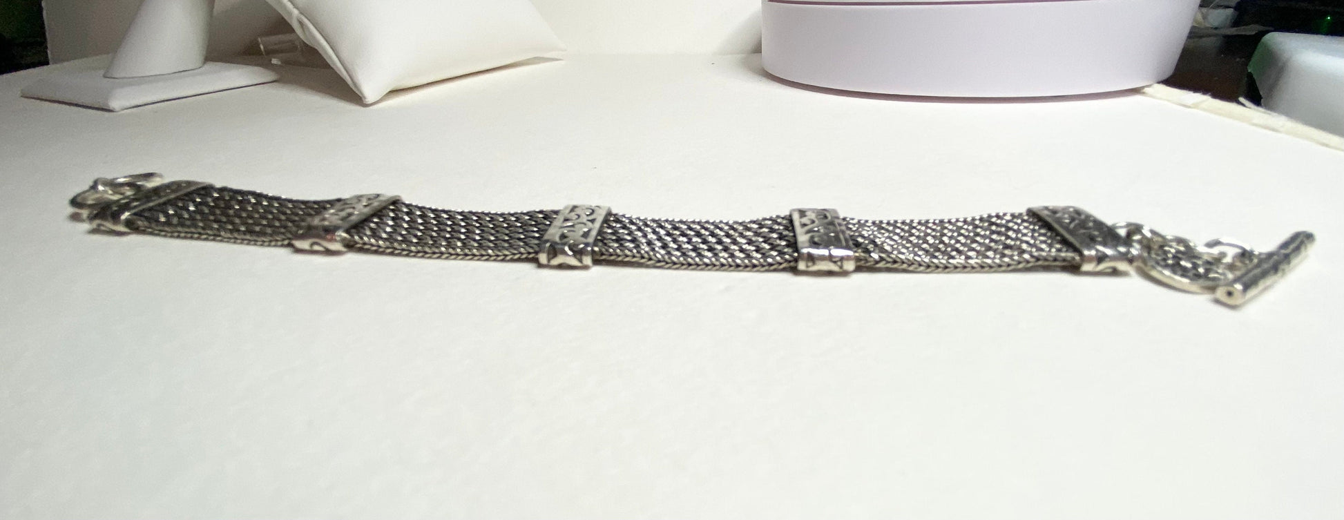 Lois Hill wide woven toggle sterling silver bracelet
