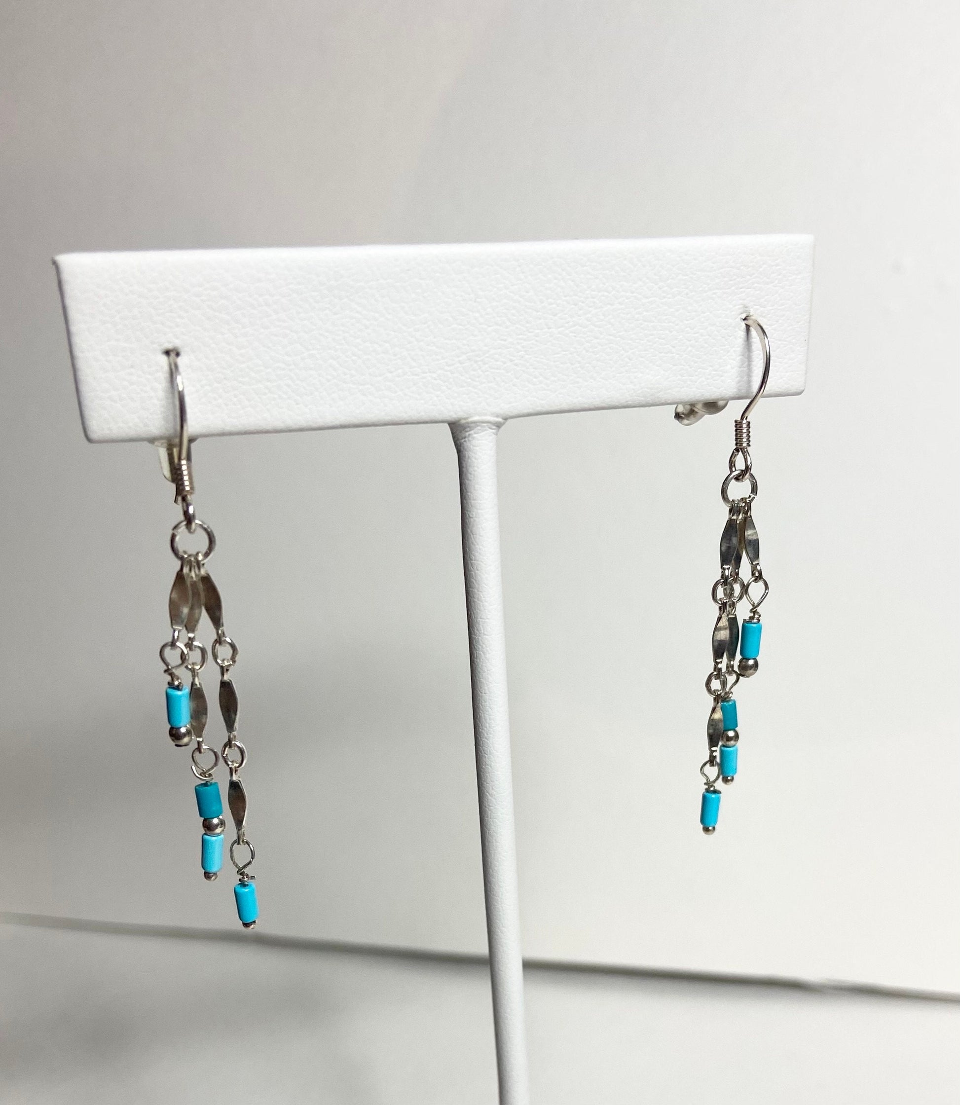 Sleeping Beauty Turquoise Sterling silver dangle drop fringe Southwest earrings