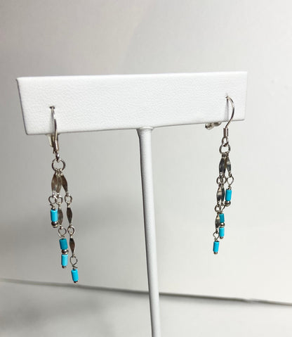 Sleeping Beauty Turquoise Sterling silver dangle drop fringe Southwest earrings