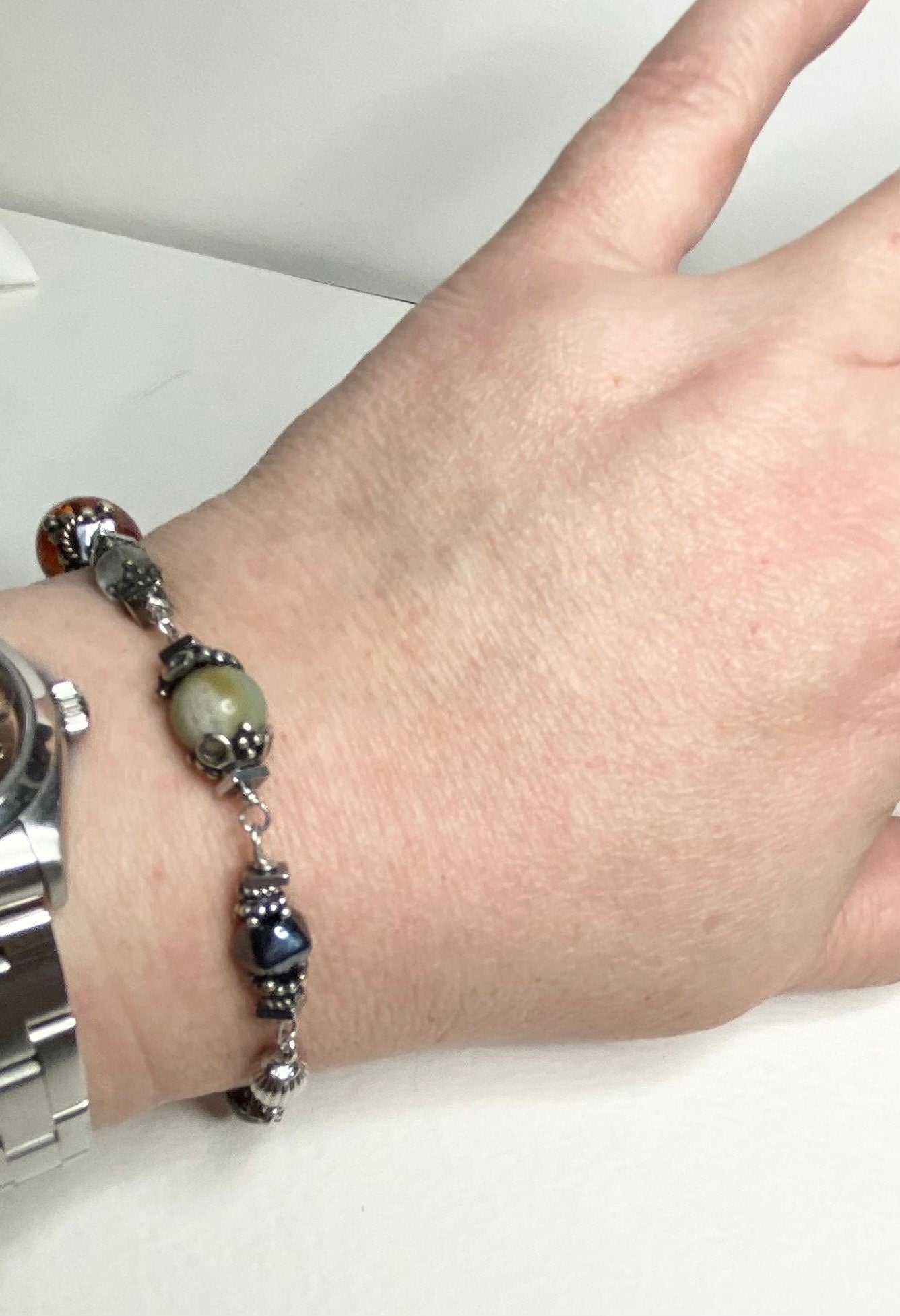 Multi gem beaded bracelet semi precious