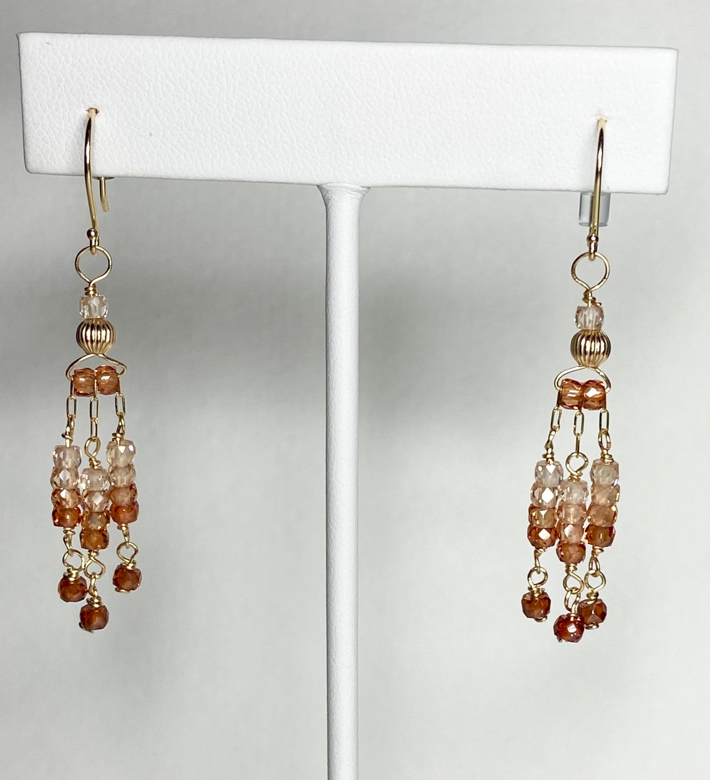 Solid 14k natural ombre zircon fringe dangle drop earrings—Made to order