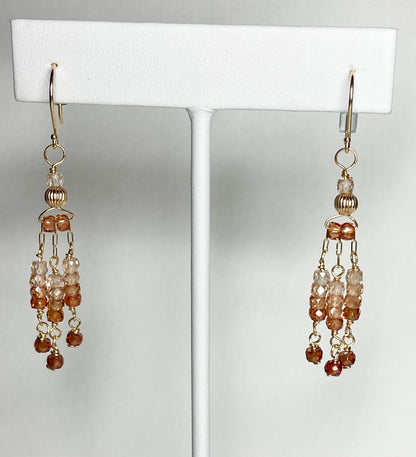 Solid 14k natural ombre zircon fringe dangle drop earrings—Made to order