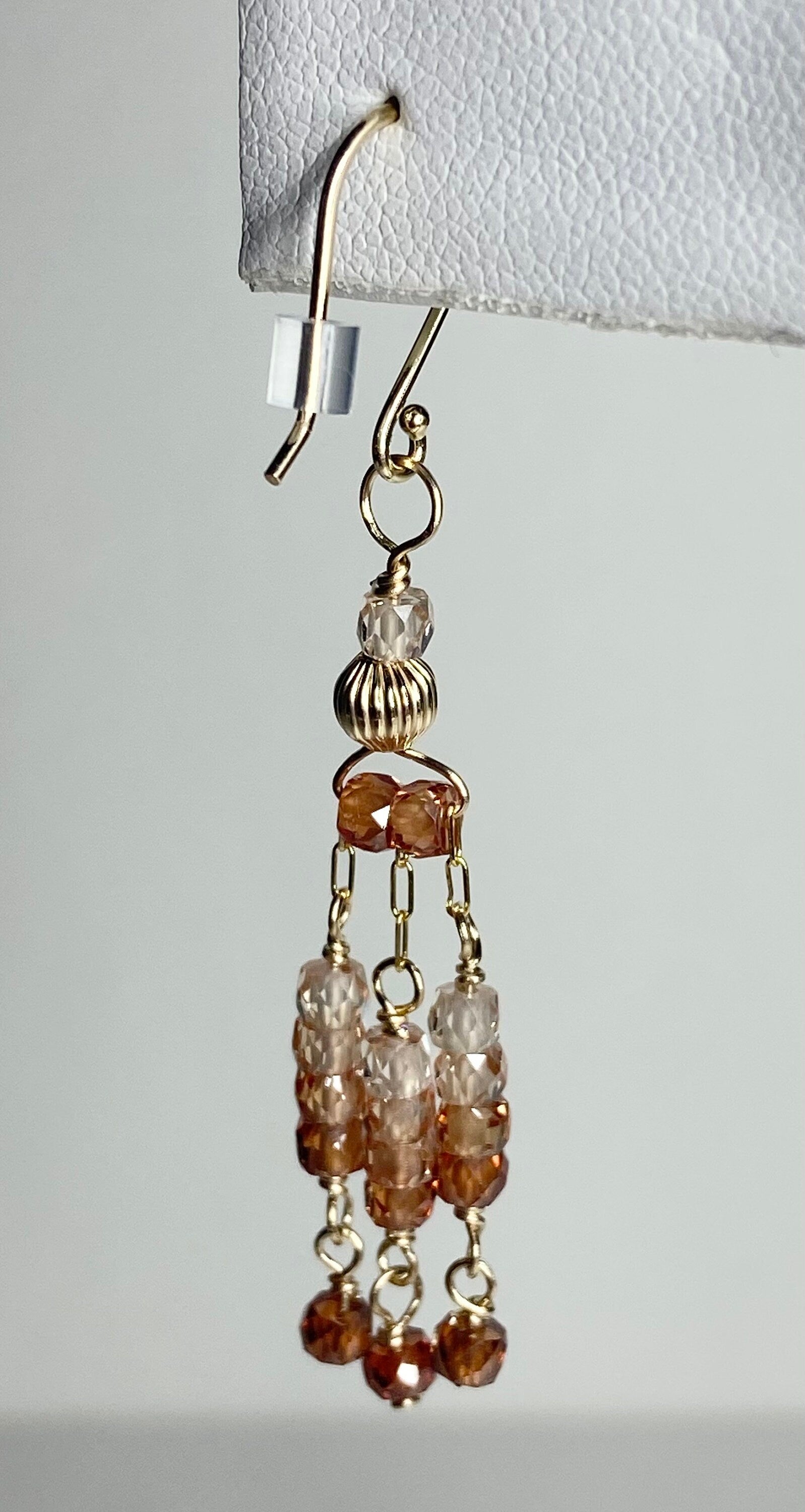 Solid 14k natural ombre zircon fringe dangle drop earrings—Made to order