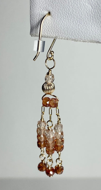 Solid 14k natural ombre zircon fringe dangle drop earrings—Made to order