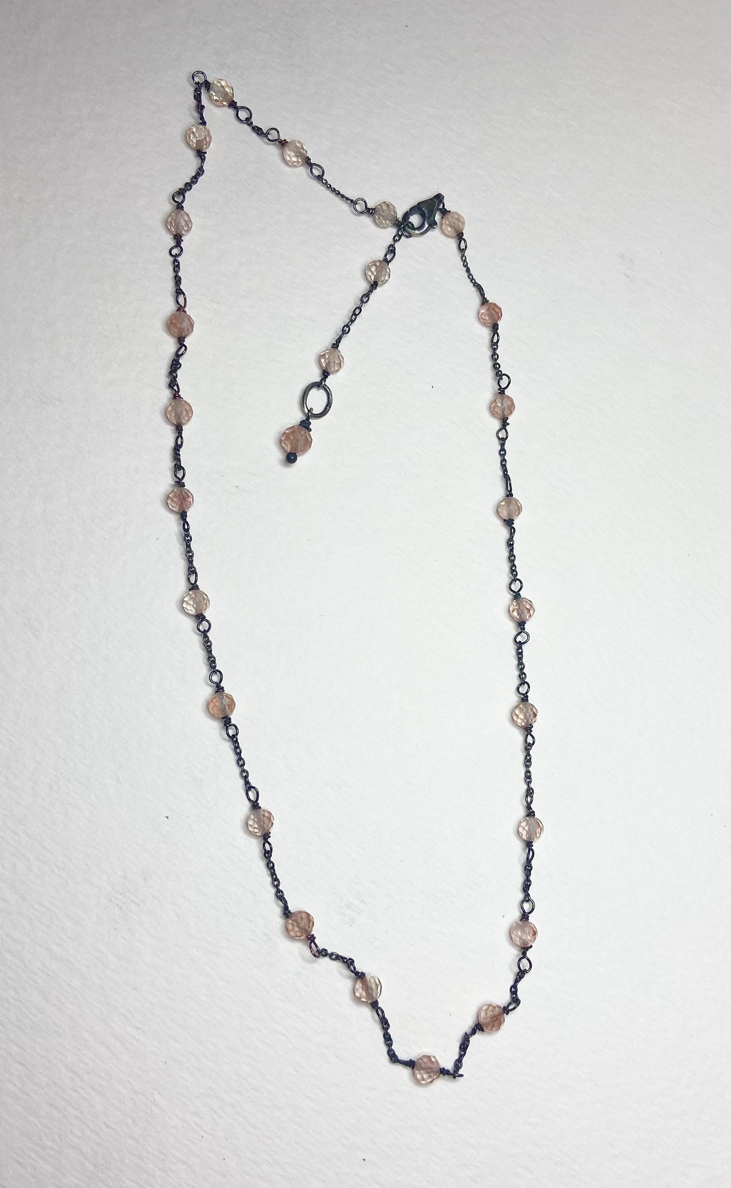 Oregon sunstone beaded sterling silver adjustable necklace.