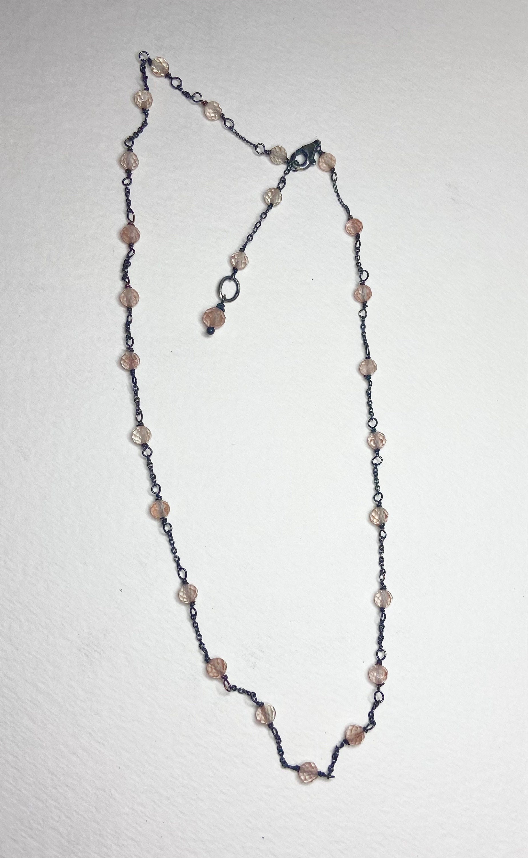 Oregon sunstone beaded sterling silver adjustable necklace.