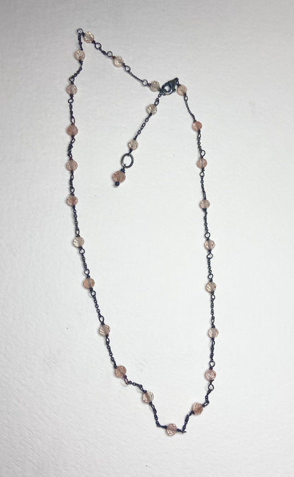 Oregon sunstone beaded sterling silver adjustable necklace.
