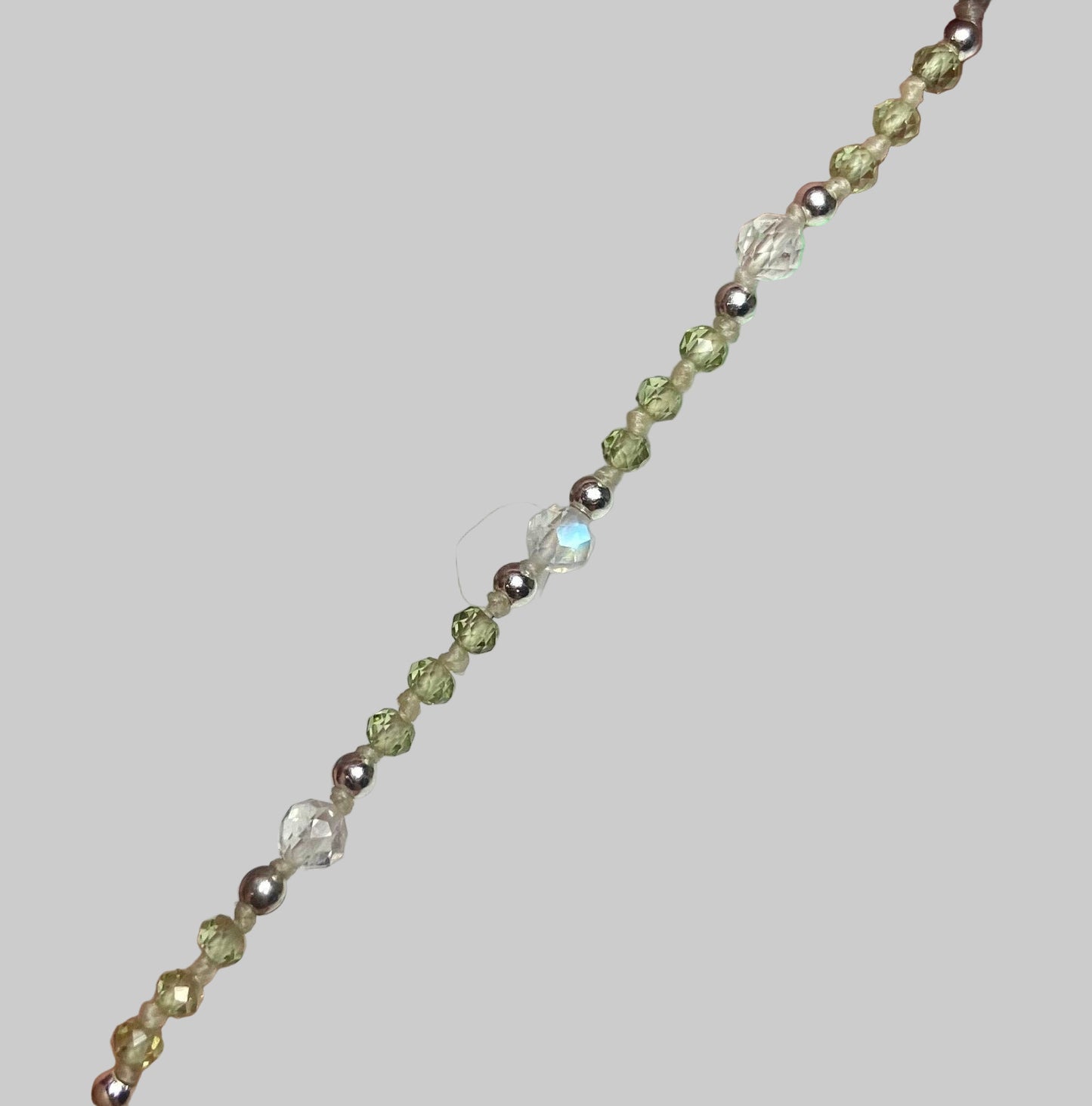 Peridot and fine blue sheen moonstone beaded bracelet with sterling silver