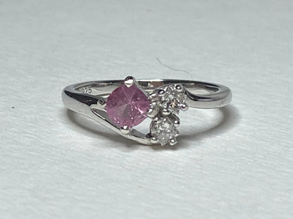 Sterling silver ring with pink tourmaline and diamonds.