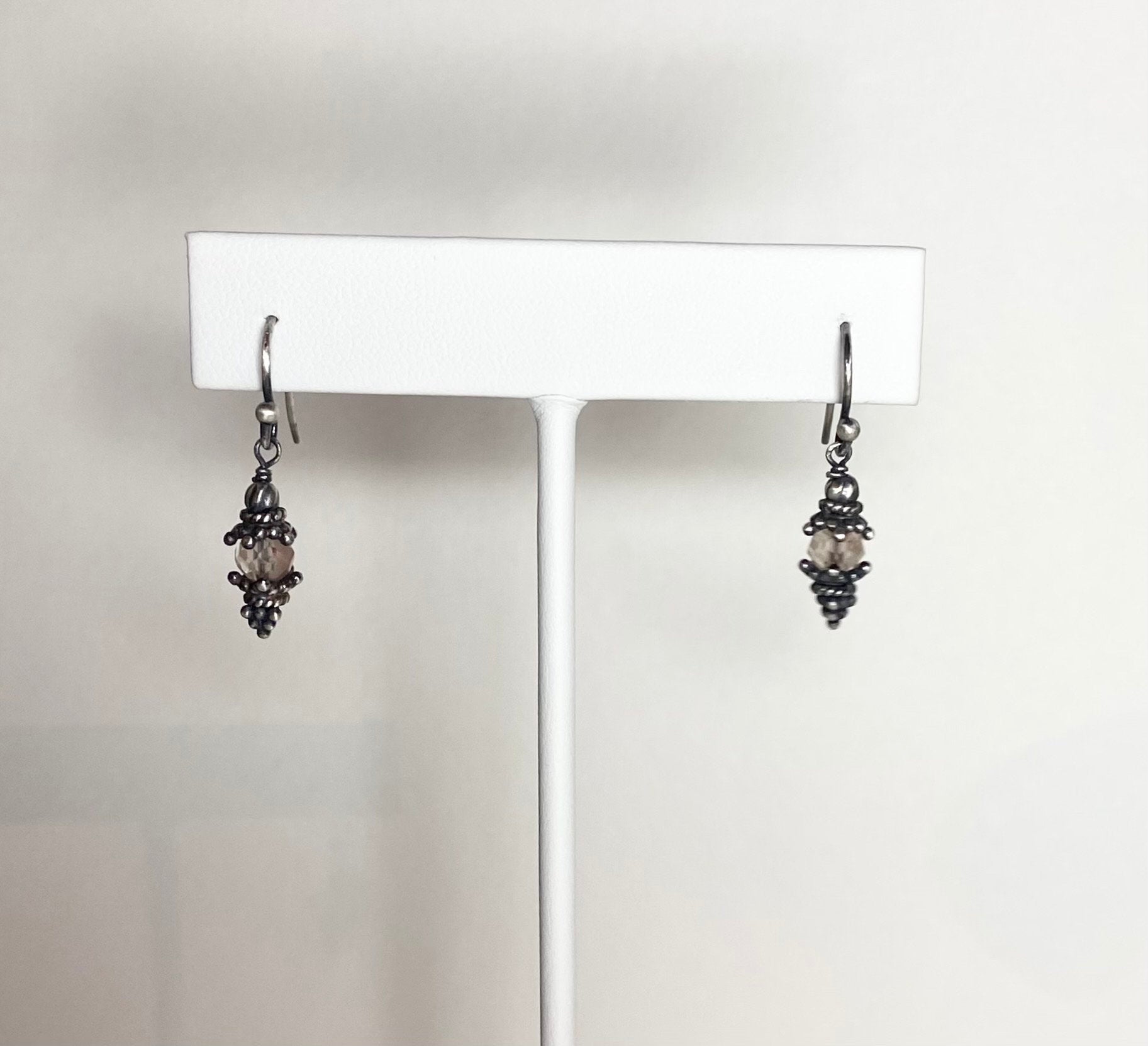 Sterling silver dangle earrings with Oregon sunstone beads.