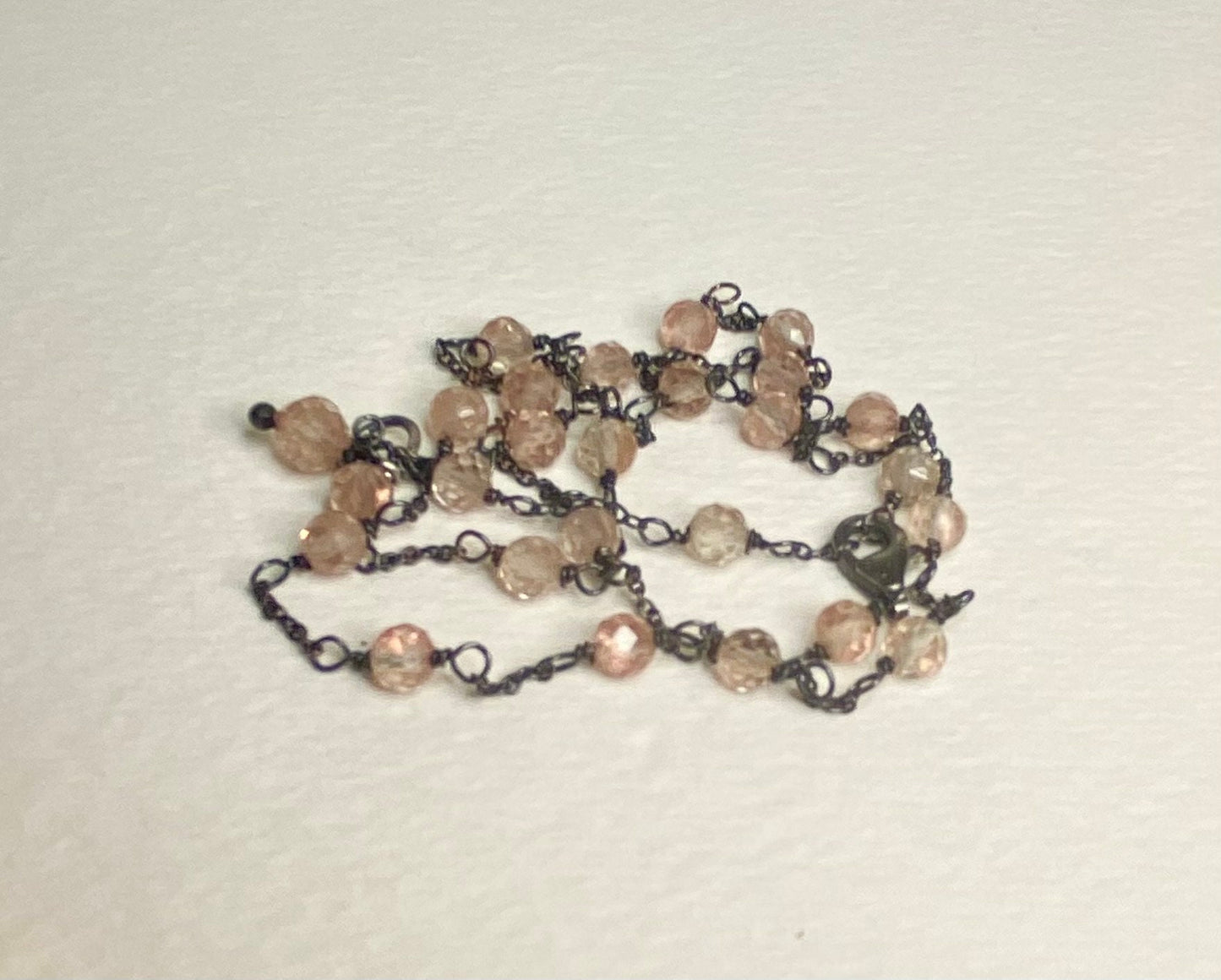 Oregon sunstone beaded sterling silver adjustable necklace