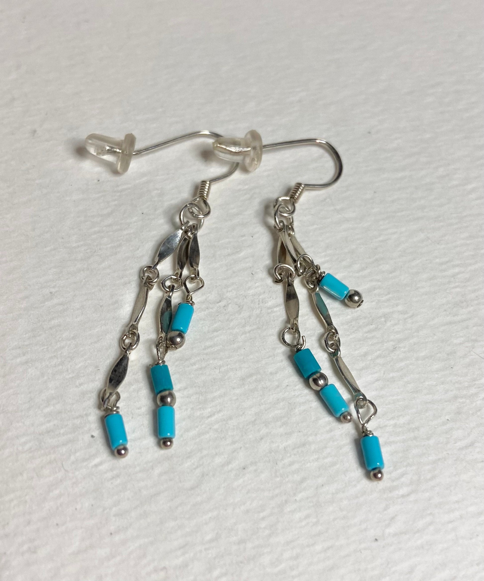 Sleeping Beauty Turquoise Sterling silver dangle drop fringe Southwest earrings