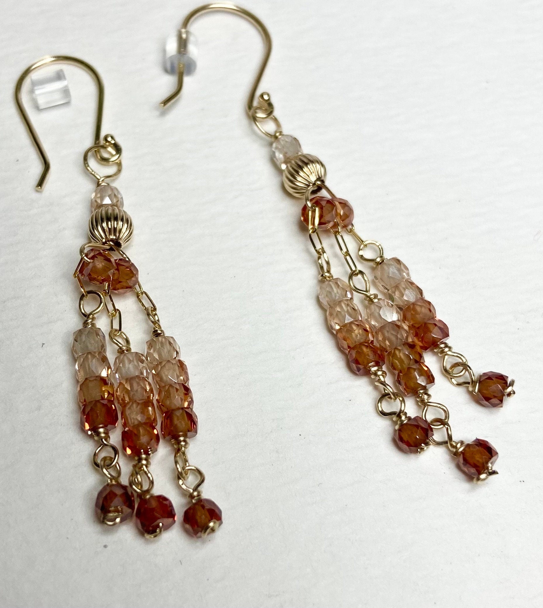Solid 14k natural ombre zircon fringe dangle drop earrings—Made to order
