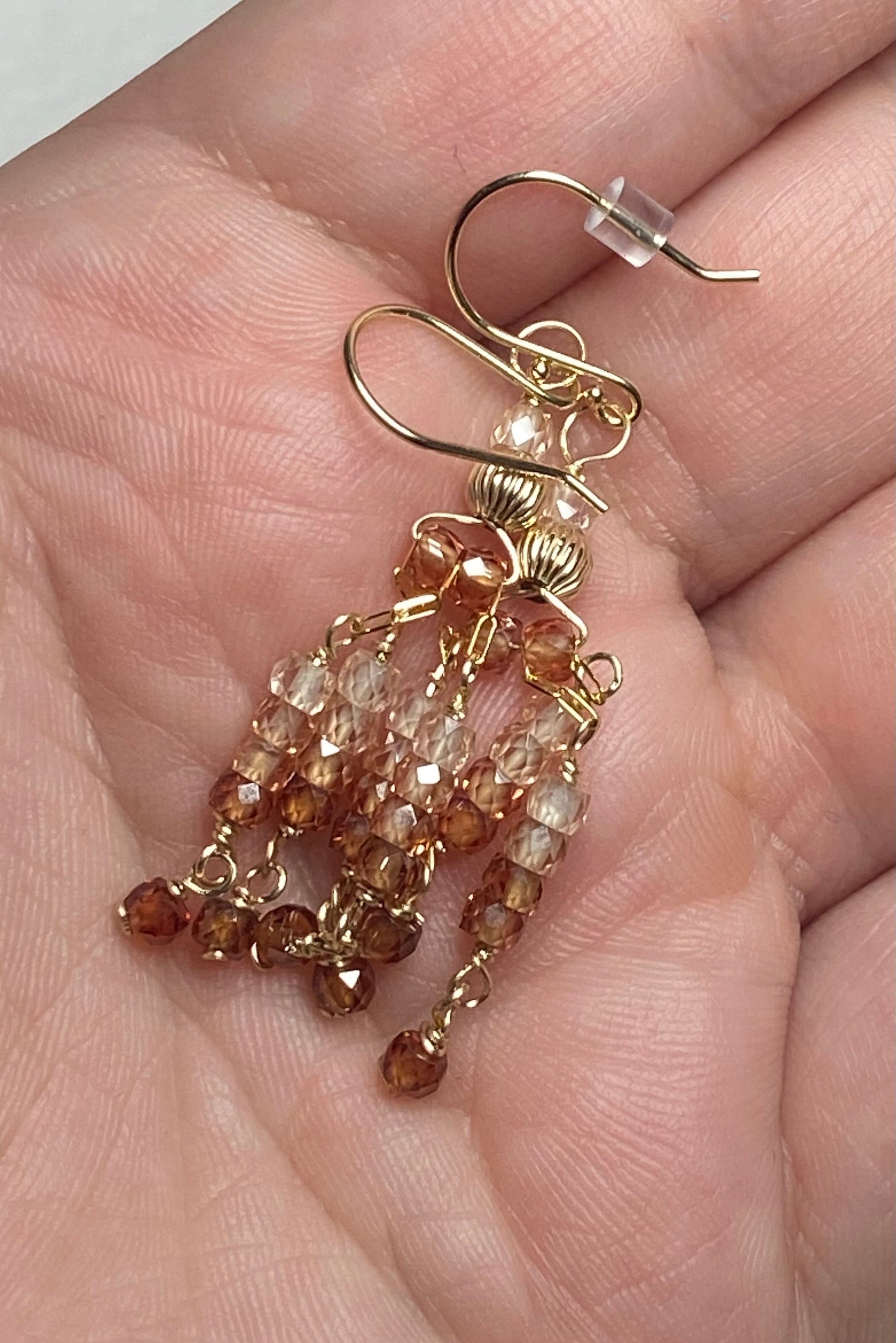 Solid 14k natural ombre zircon fringe dangle drop earrings—Made to order