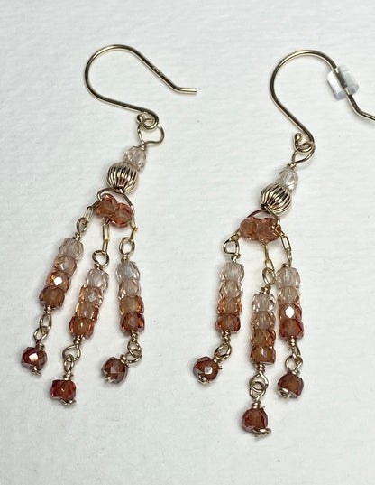 Solid 14k natural ombre zircon fringe dangle drop earrings—Made to order