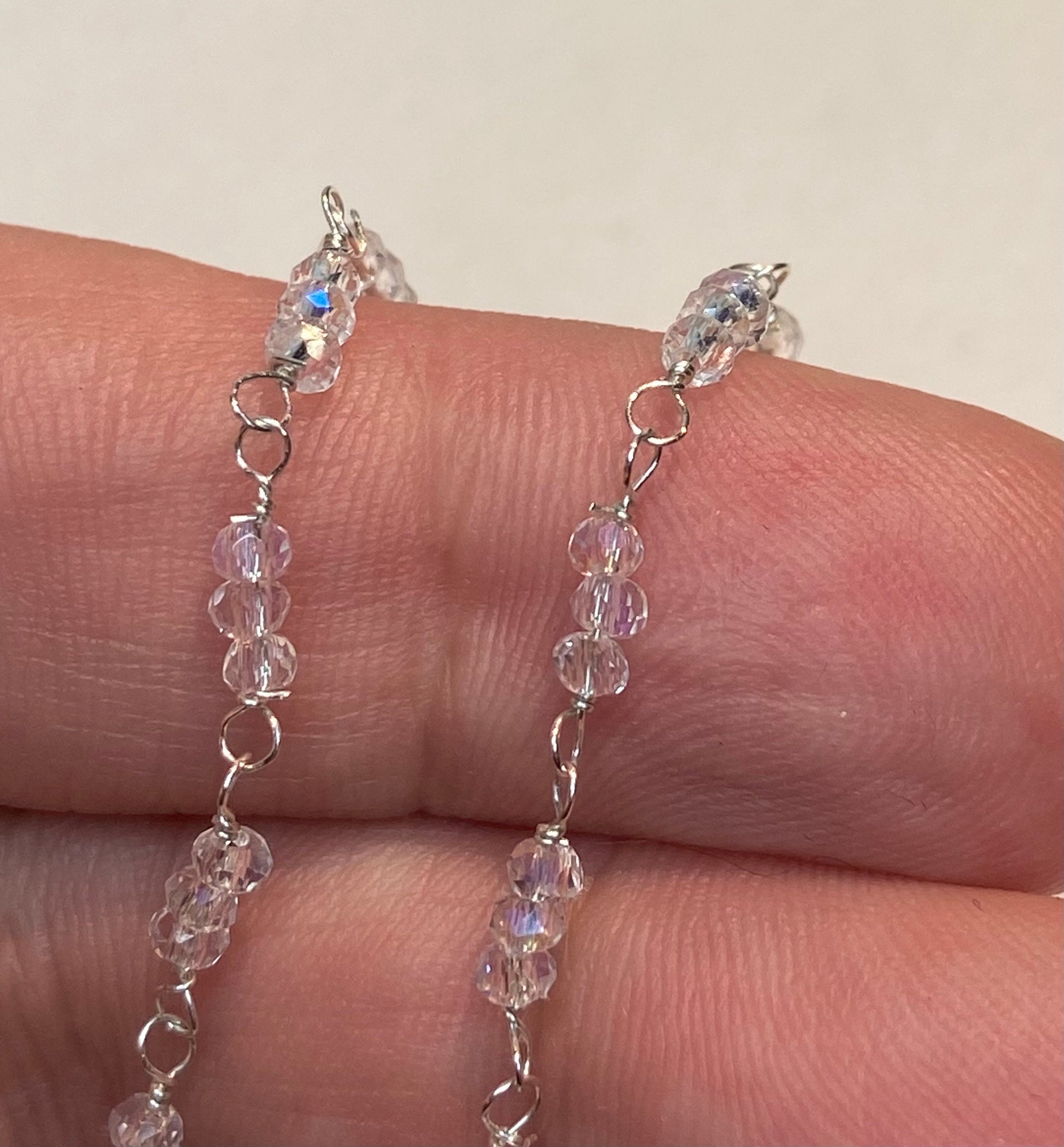 Crystal sterling silver beaded bracelet petite and simple rainbow moonstone simulate