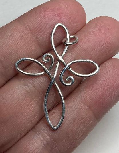 Infinity style CROSS pendant hand forged in sterling silver from my original art