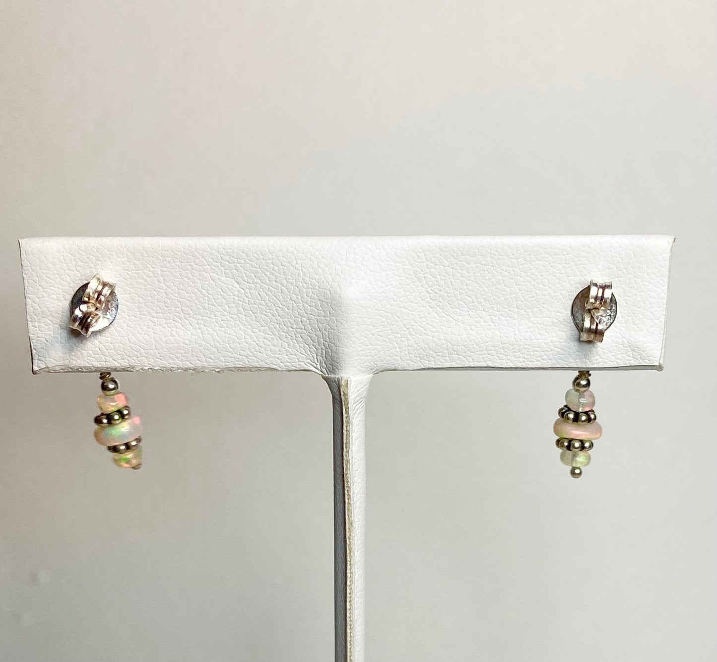 Ethiopian Wello Opal sterling silver post dangle drop earrings.