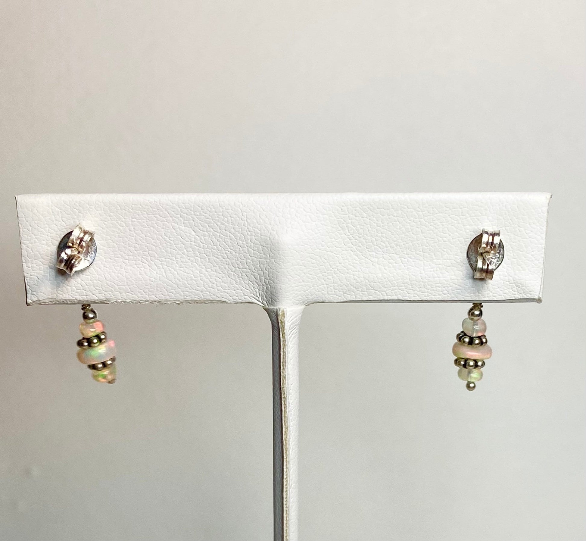 Ethiopian Wello Opal sterling silver post dangle drop earrings.