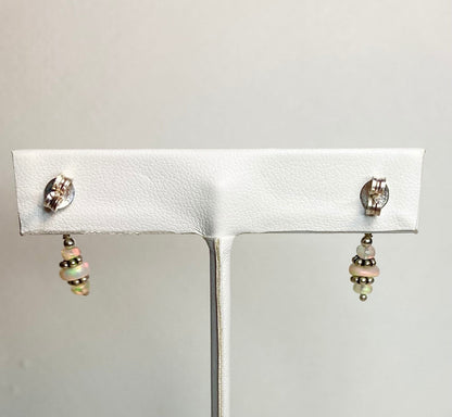 Ethiopian Wello Opal sterling silver post dangle drop earrings.