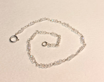 Crystal sterling silver beaded bracelet petite and simple rainbow moonstone simulate