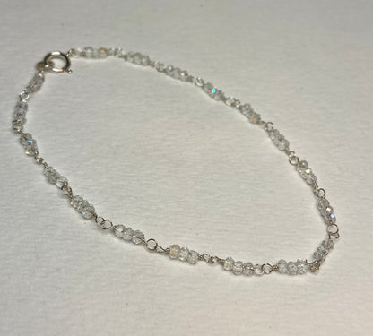 Crystal sterling silver beaded bracelet petite and simple rainbow moonstone simulate