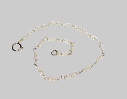 Crystal sterling silver beaded bracelet petite and simple rainbow moonstone simulate