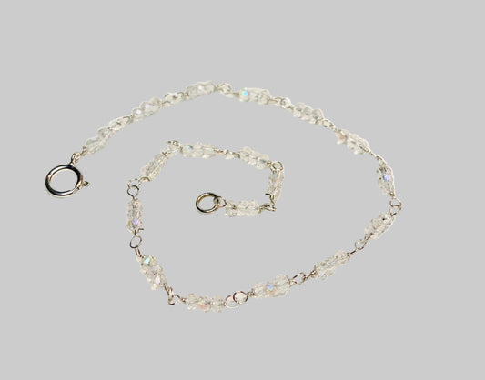 Crystal sterling silver beaded bracelet petite and simple rainbow moonstone simulate