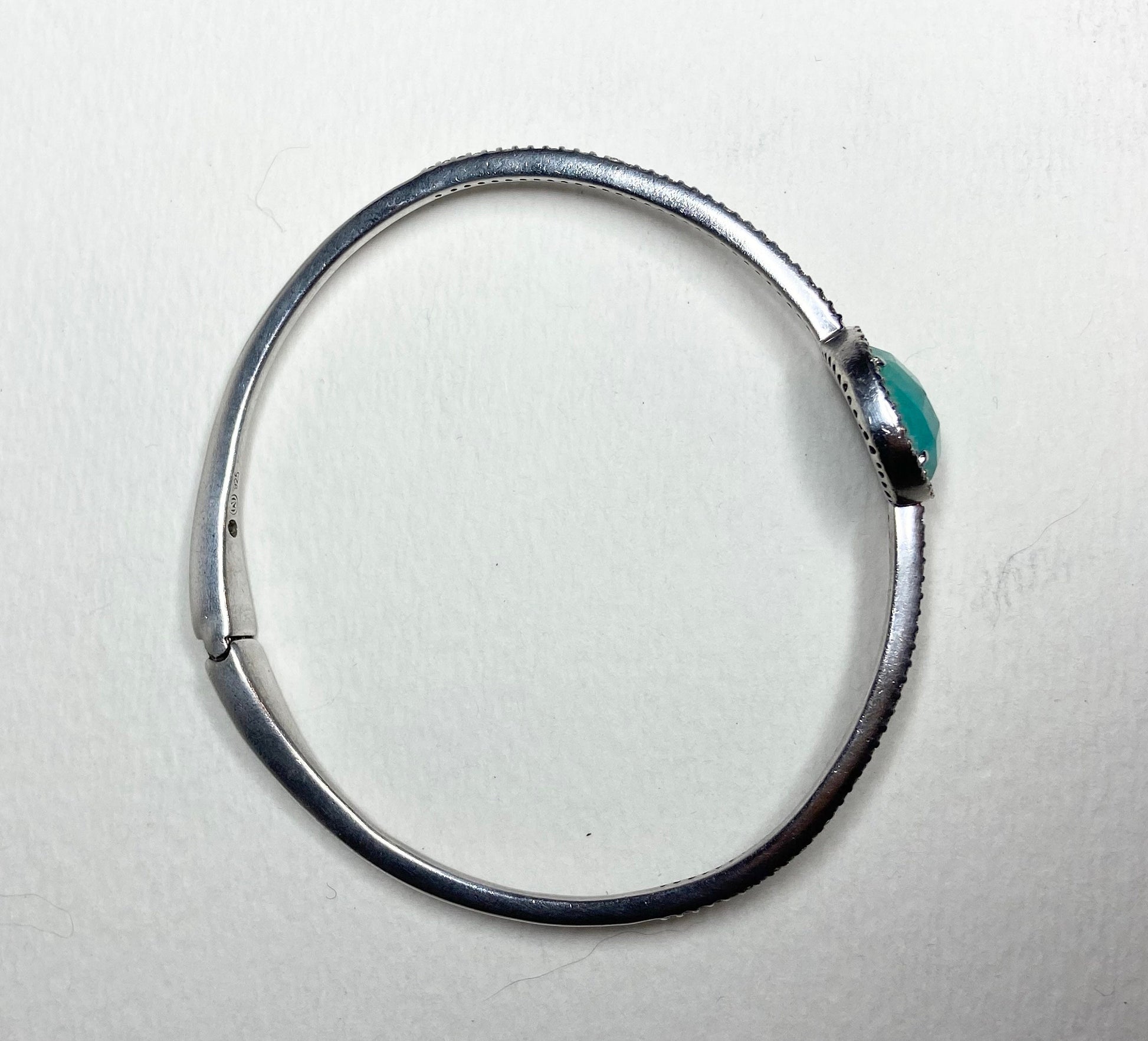 Nadri sterling silver hinged bangle bracelet with amazonite and simulated diamonds.