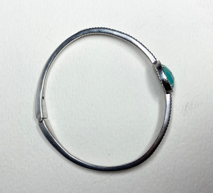 Nadri sterling silver hinged bangle bracelet with amazonite and simulated diamonds.