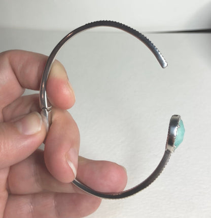 Nadri sterling silver hinged bangle bracelet with amazonite and simulated diamonds.