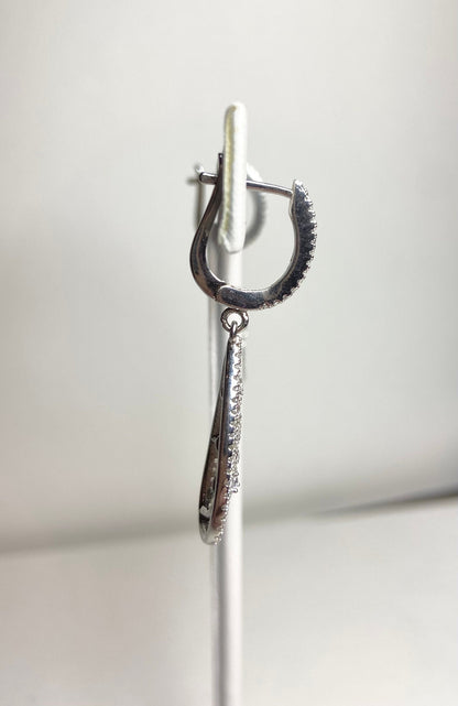 Sterling silver lever back earrings with pave cz tear drop dangle.