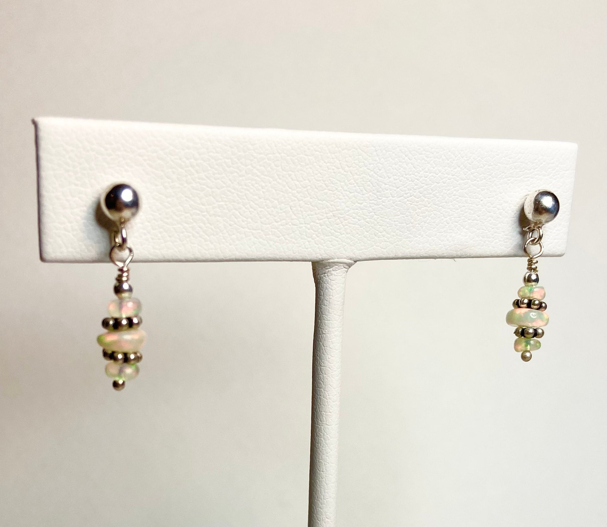 Ethiopian Wello Opal sterling silver post dangle drop earrings.