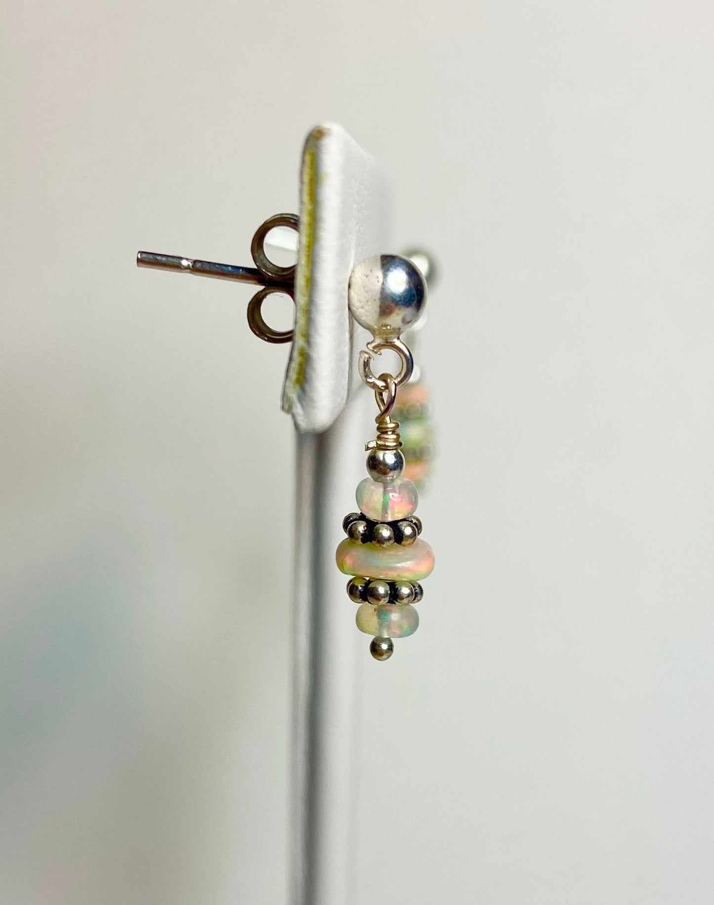 Ethiopian Wello Opal sterling silver post dangle drop earrings.