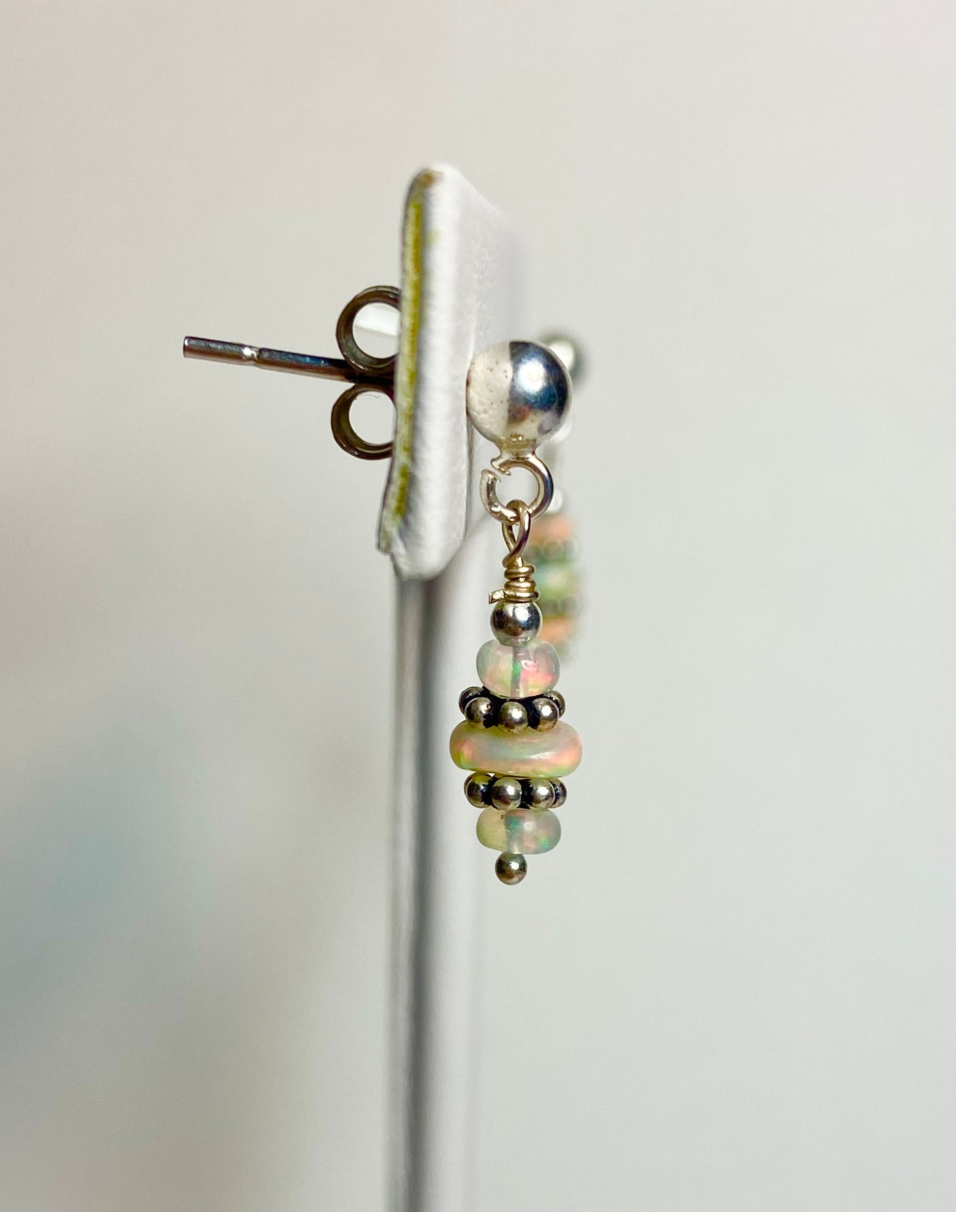 Ethiopian Wello Opal sterling silver post dangle drop earrings.