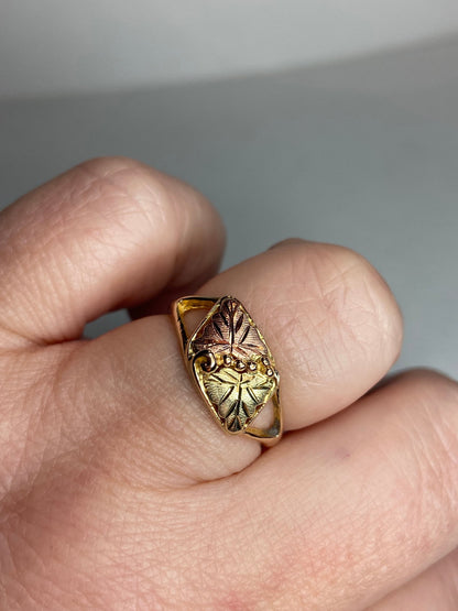 Black Hills Gold ring with a two-leaf design in 10k gold.
