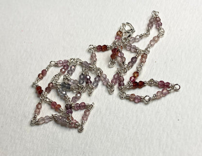 Natural multi-colored spinel beaded necklace in solid sterling silver.