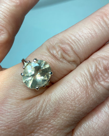 Sterling silver ring with a 12x10mm oval Oregon Sunstone from the Ponderosa mine.