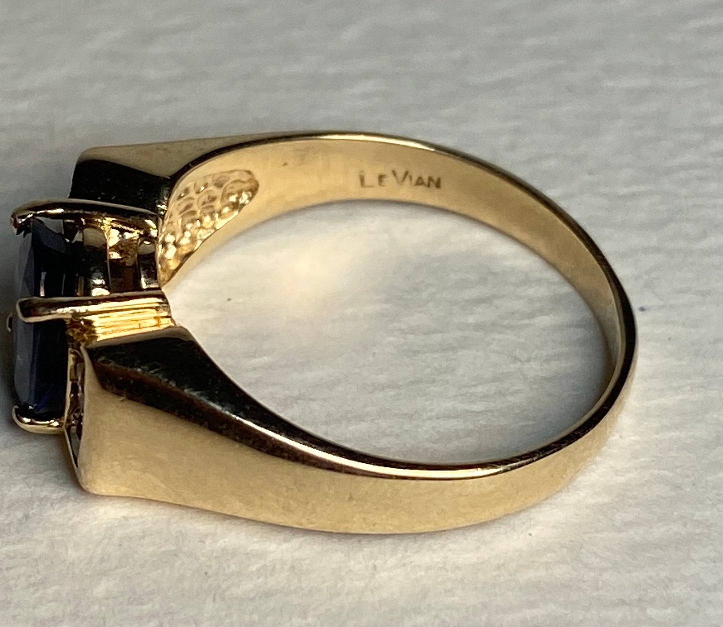 Levian 14k yellow gold ring with sapphire and diamonds.