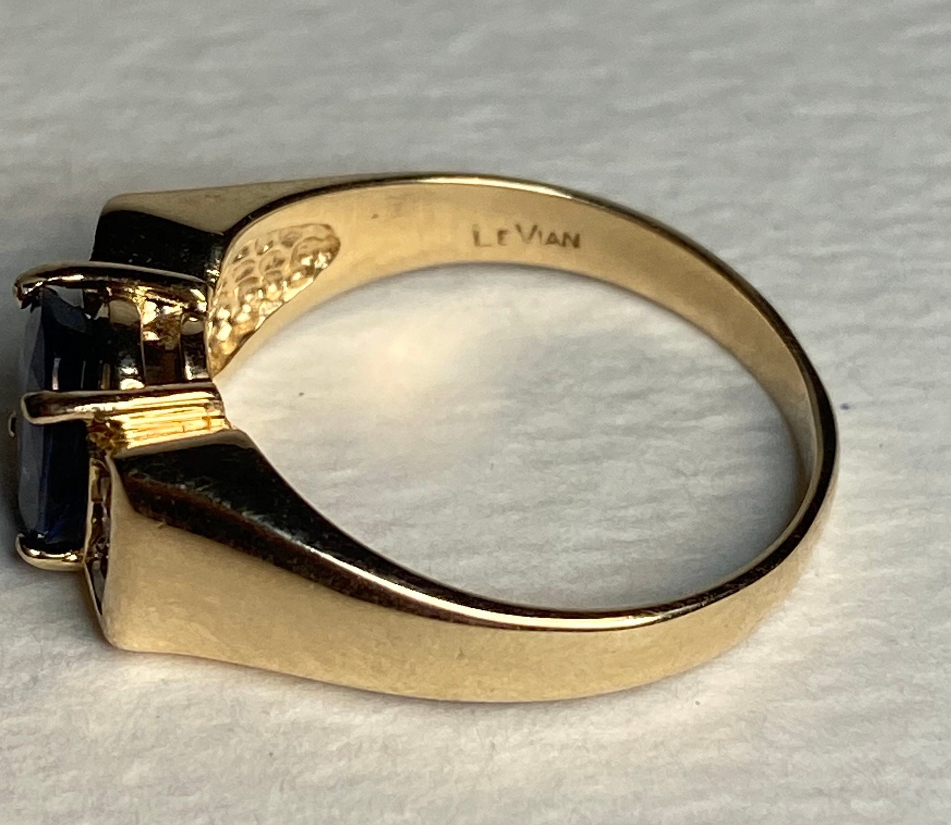 Levian 14k yellow gold ring with sapphire and diamonds.