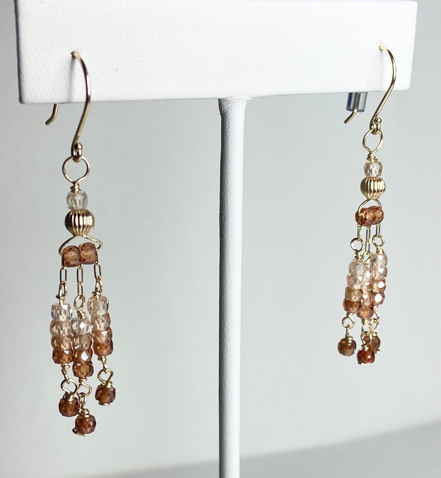 Solid 14k natural ombre zircon fringe dangle drop earrings—Made to order