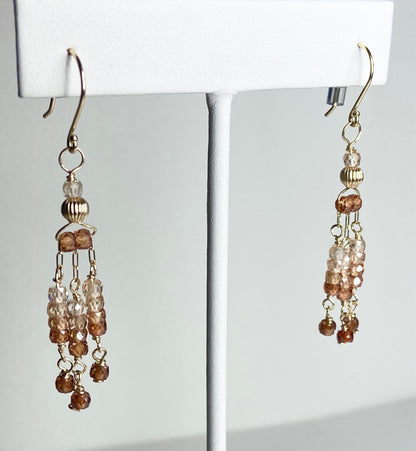 Solid 14k natural ombre zircon fringe dangle drop earrings—Made to order