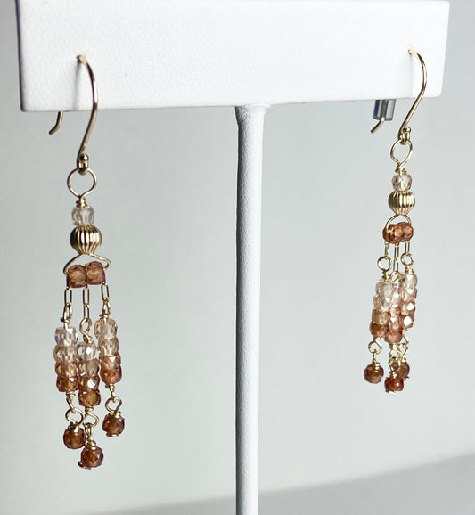 Solid 14k natural ombre zircon fringe dangle drop earrings—Made to order