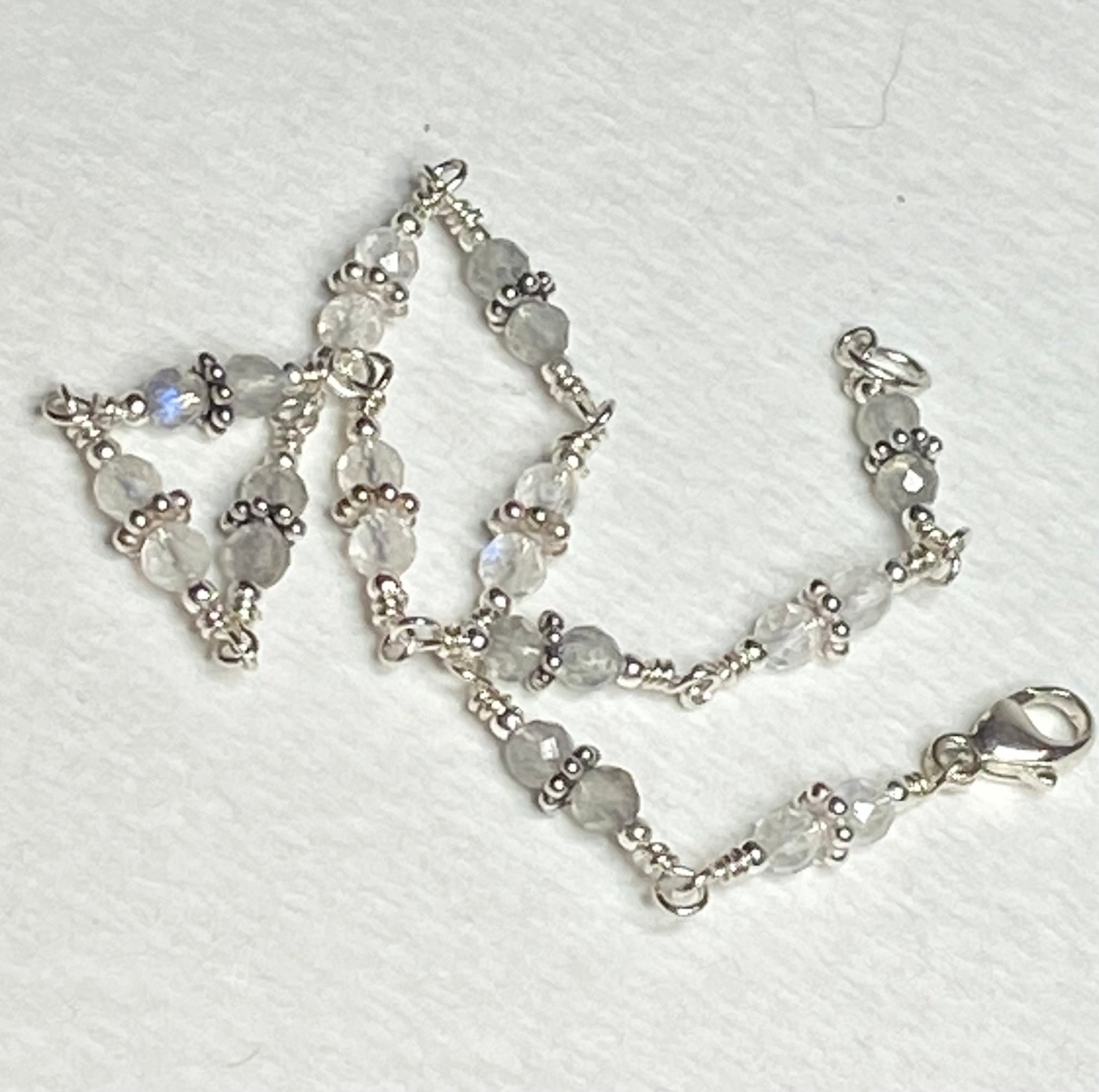 Sterling silver beaded bracelet with blue sheen moonstone and labradorite.