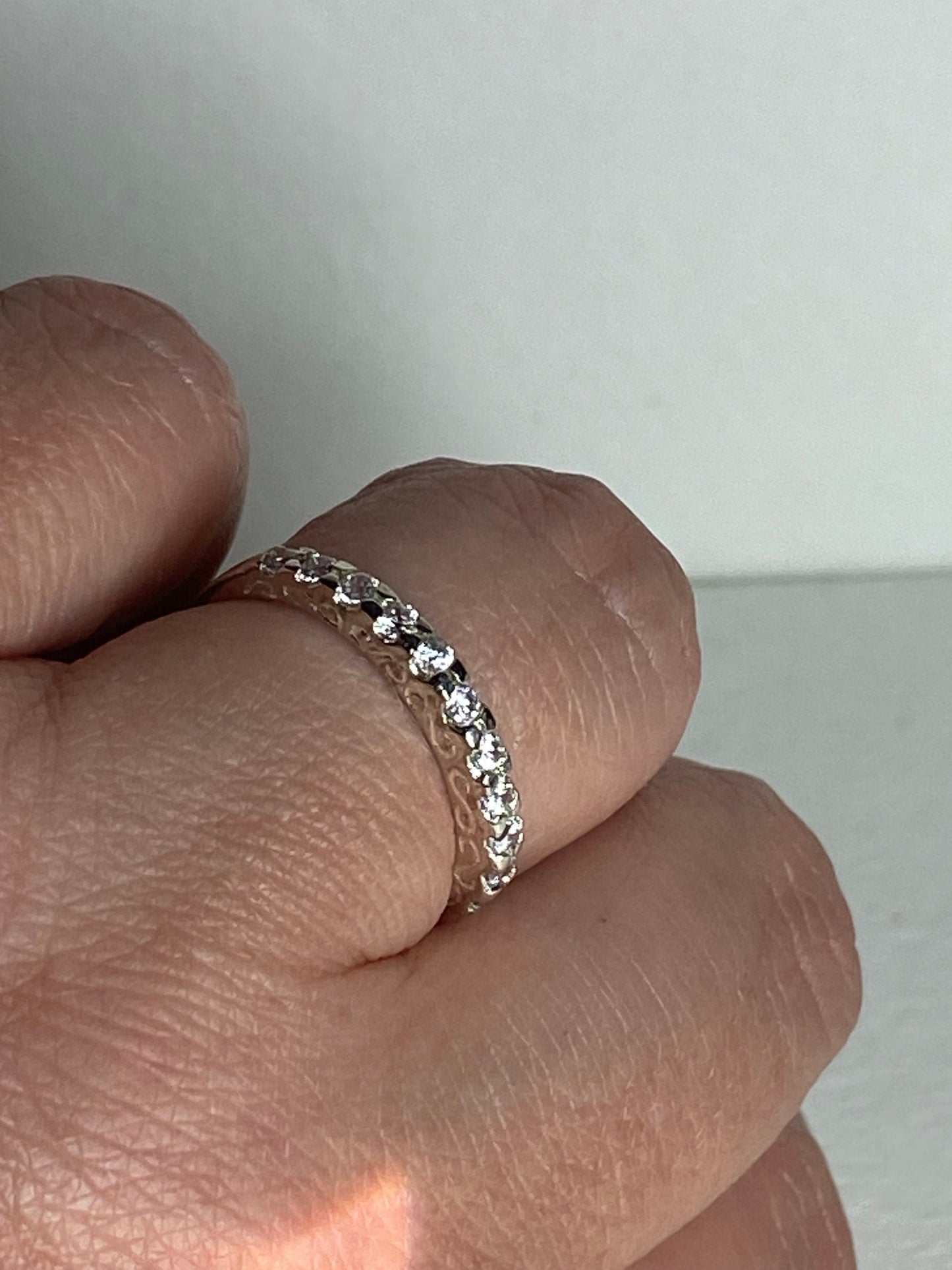 Anniversary stackable band ring with cz crystals size 7